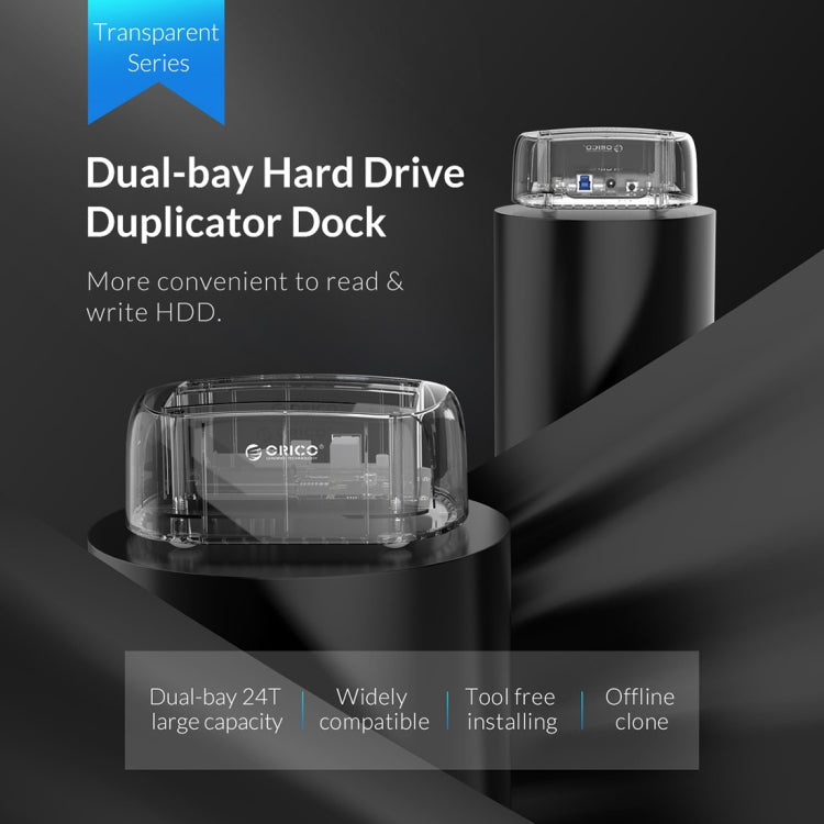 Rynx | ORICO 6239U3 3.5/2.5-Inch 2-Bay Transparent USB3.0 Common Read & Write Hard Drive Dock