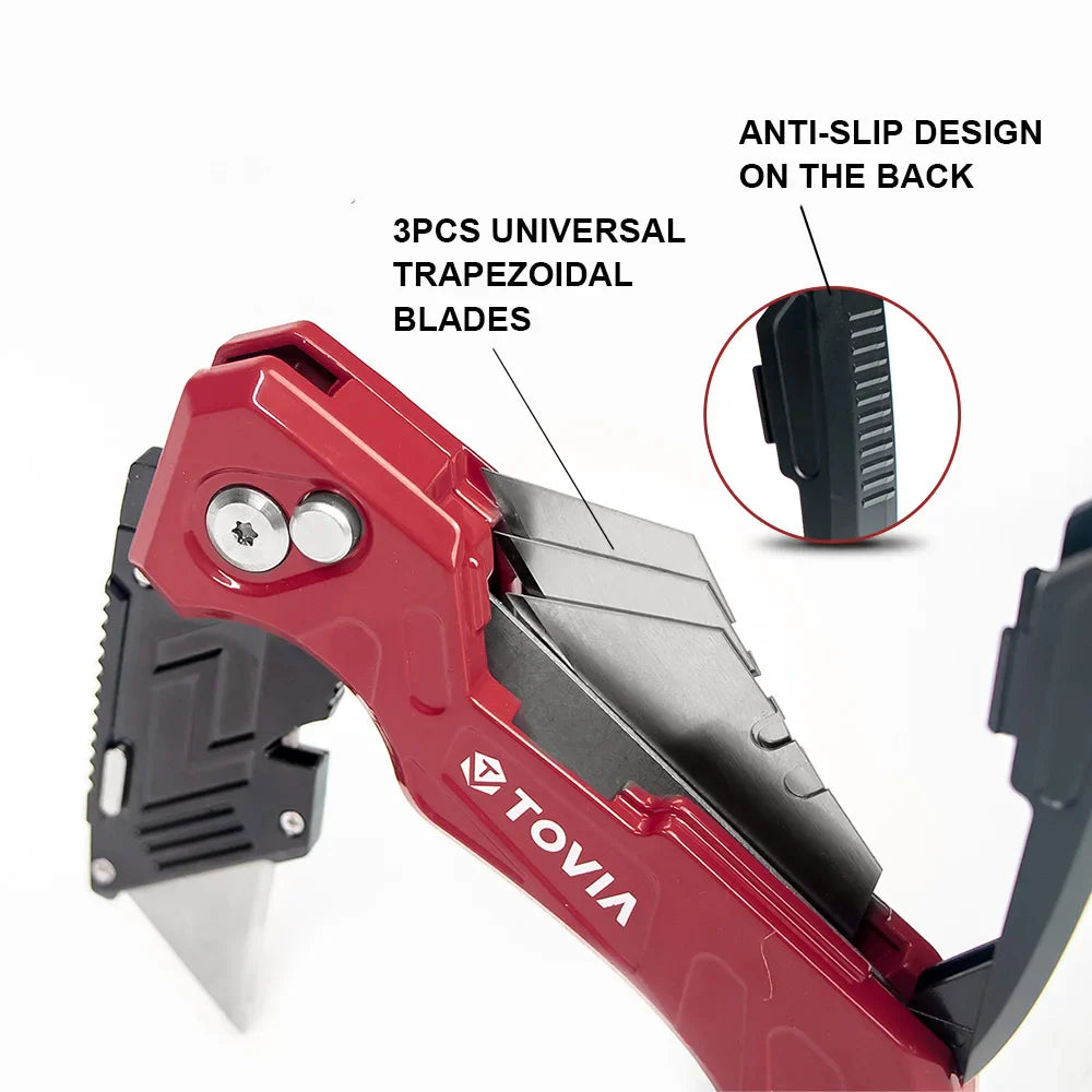 Rynx | T TOVIA Folding Utility Knife - Replaceable Cutter for Cable, Cartons, and Cardboard Boxes, Outdoor Hand Tool with Handle Blades