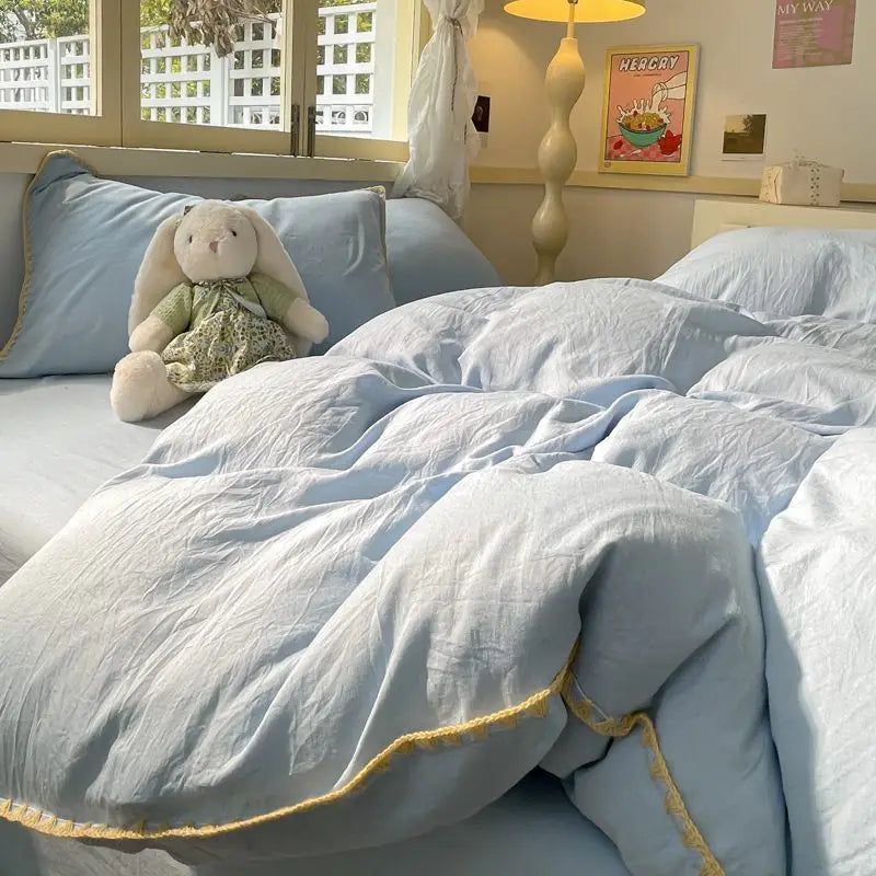Rynx | Duvet Cover Set Quilt Set in Nordic Minimalist Style Gray Stripes Bed Set of Four Pieces, Home Luxury Bedding Set Bed Sheets