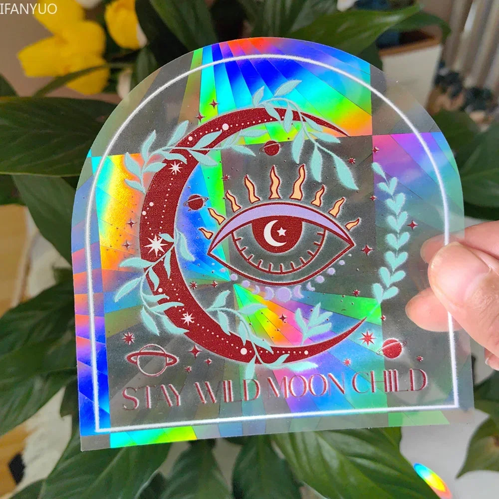 Rynx | PVC Self-Adhesive Glass Window Stickers | Sun Catcher Cat Moth Energy Suncatcher | Rainbow Prisms Sunlight Decals