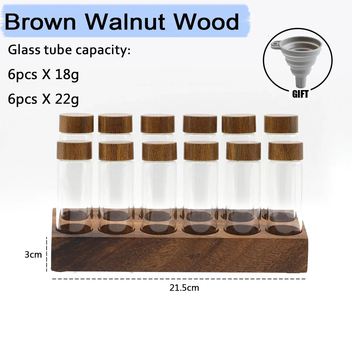 Rynx | Stylish Walnut Base Coffee Bean Display Organizer with Elegant Glass Tubes