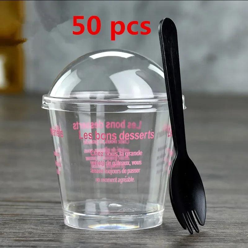 Rynx | Elegant clear dessert cup collection with lids and spoons - Perfect for ice cream, yogurt, and mousse
