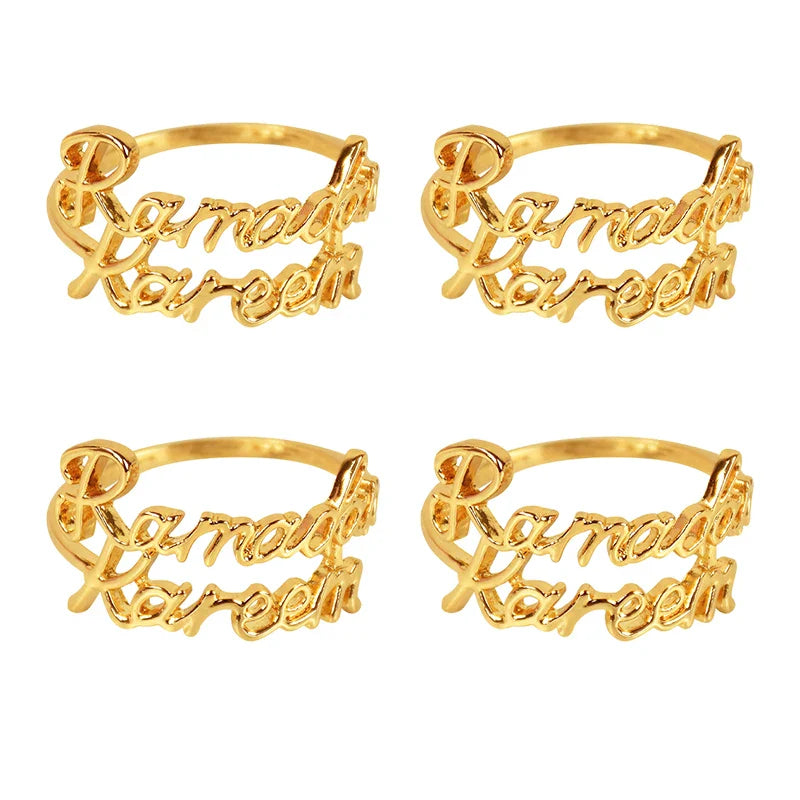 Rynx 2/6Pieces Ramadan Kareem Napkin Rings Eid Mubarak Muslim Islamic Dining Table Home Decoration Alloy Napkin Buckle Ramadan Gift