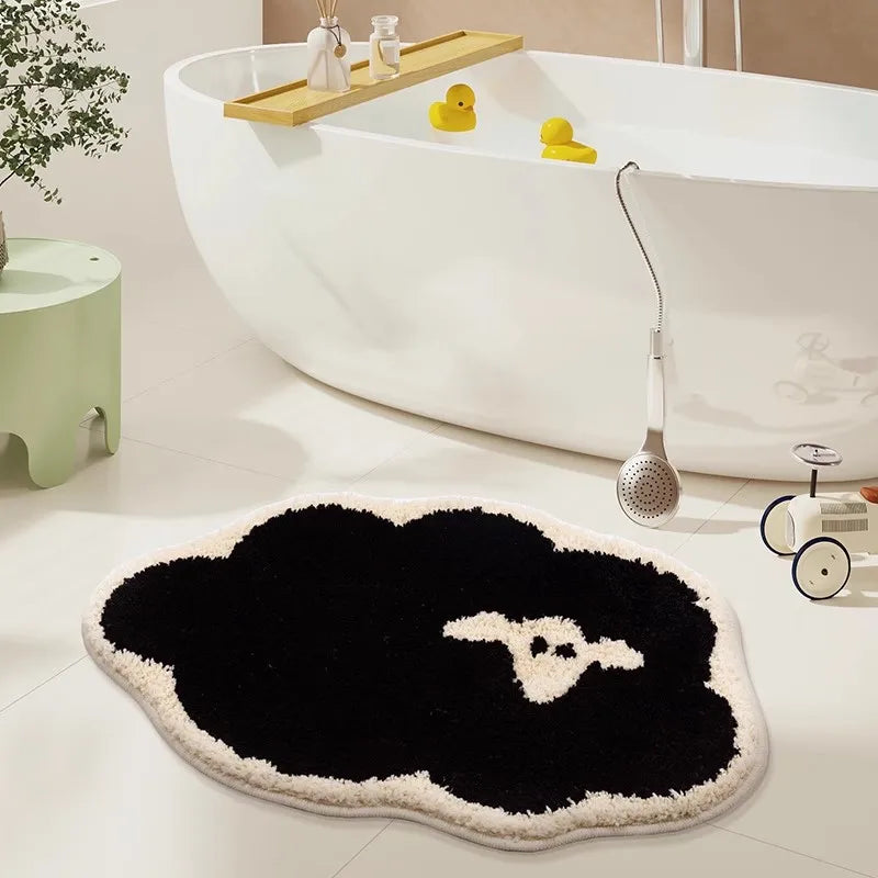 Rynx | Tufting Black White Clouds Bathroom Mat Bath Mat Carpet Floor Mat Non-Slip Pad Aesthetic Home Decor 40x60cm