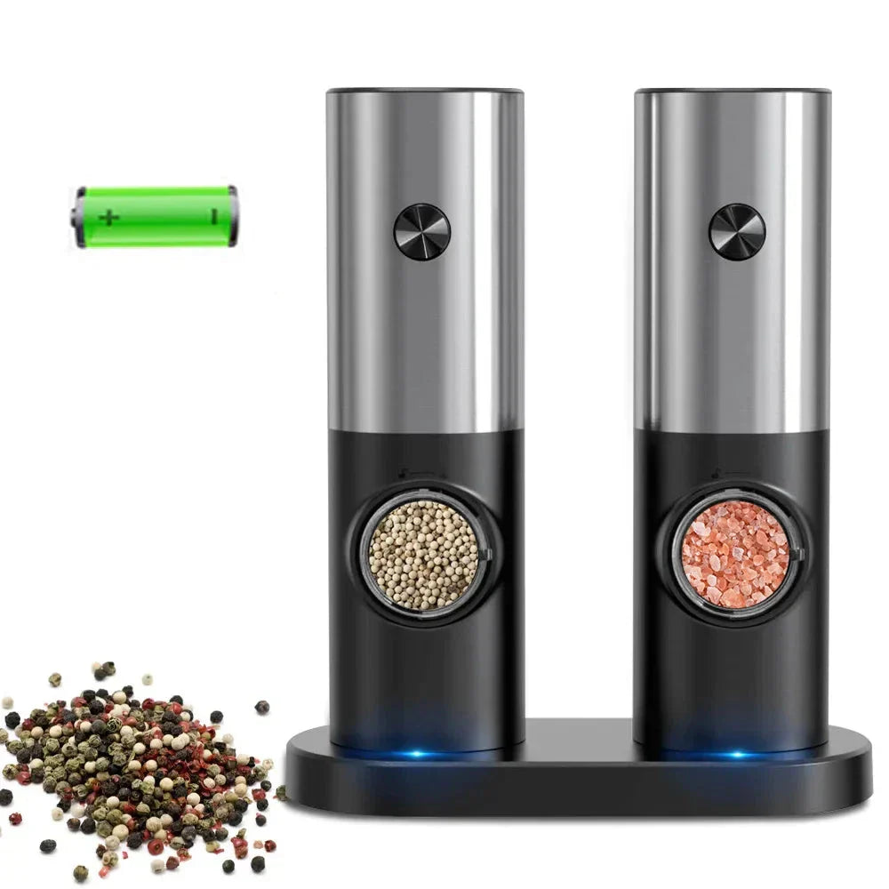 RYNX | Modern Electric Pepper and Salt Mill with LED Silver with foot