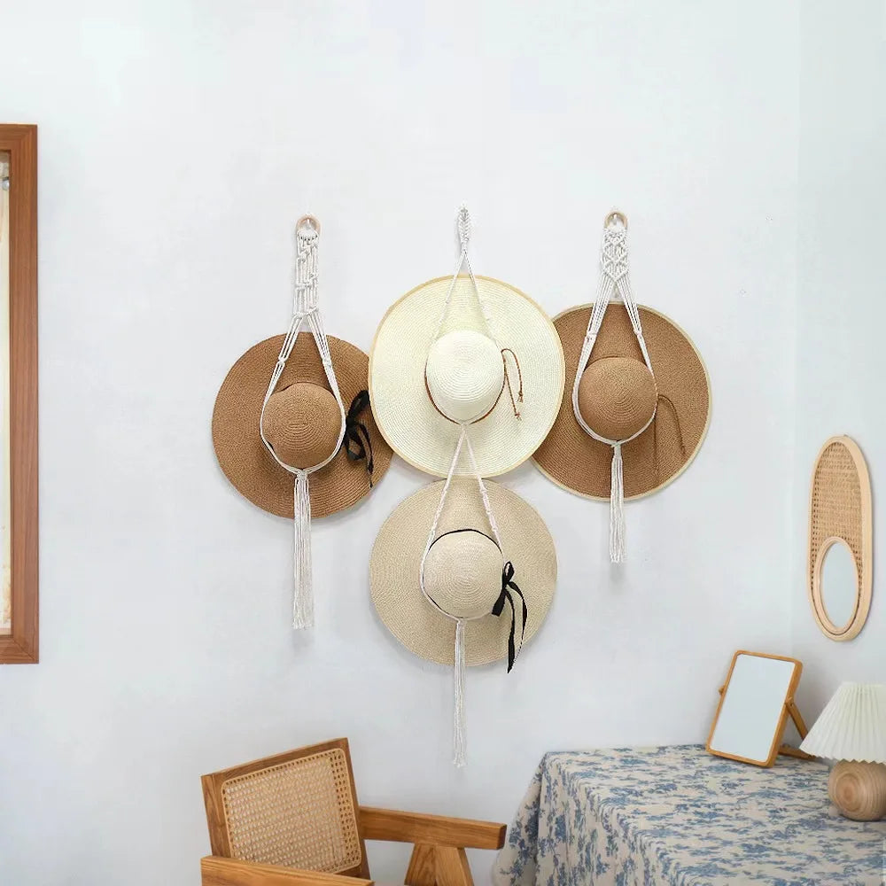 Rynx | Nordic Boho Cotton Hanging Organizer: Hat & Scarf Storage with Macrame Tapestry Touch