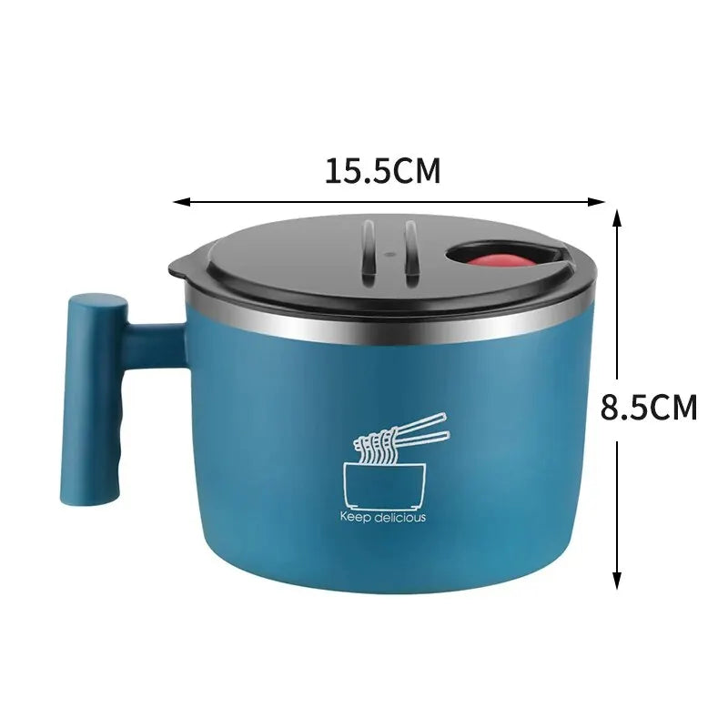 Rynx | Stainless Steel Instant Noodle Bowl with Lid - Sealed & Portable Drain Bowl, Ideal Kitchen Utensil for Instant Noodles