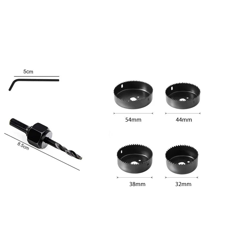 Rynx | Hole Saw Kit: 2/3/6/8/13/16PCS Set with Mandrels, Hex Key & Storage Box - Ideal for Soft Wood & PVC Board