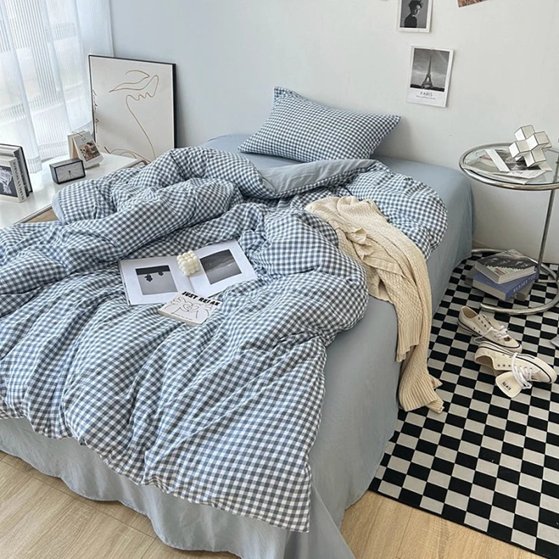 Rynx | Striped Plaid Series Bedding Comforter Sets Duvet Cover Sheet Set with Pillowcase Bedding Set for Queens/King Bed