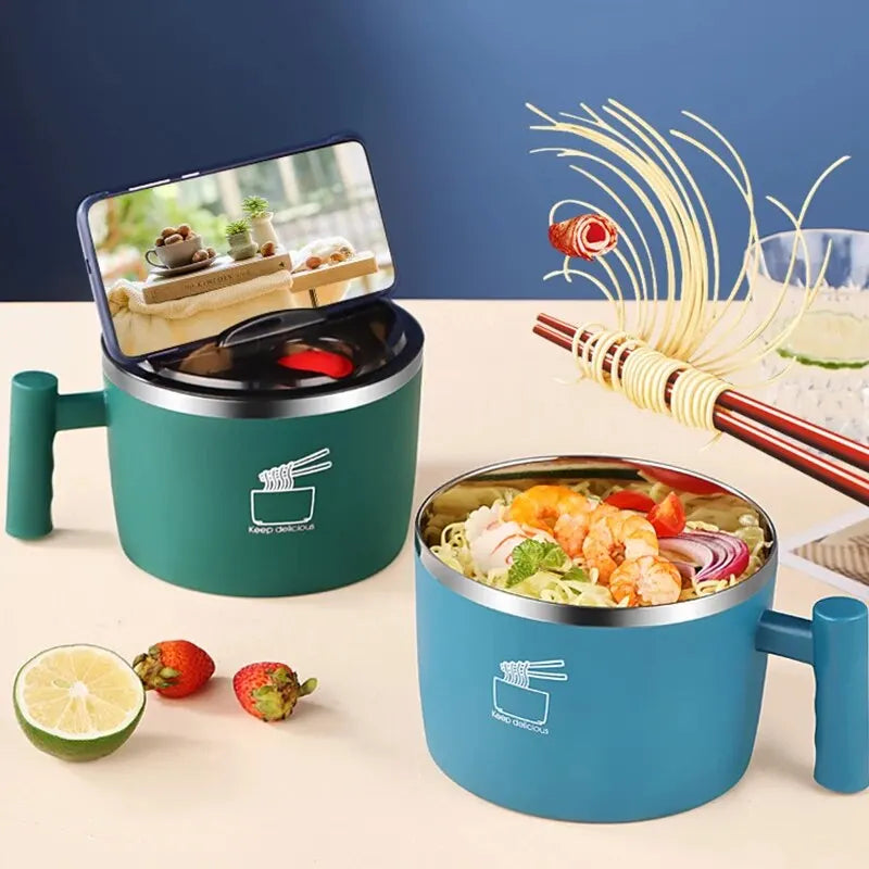 Rynx | Stainless Steel Instant Noodle Bowl with Lid - Sealed & Portable Drain Bowl, Ideal Kitchen Utensil for Instant Noodles