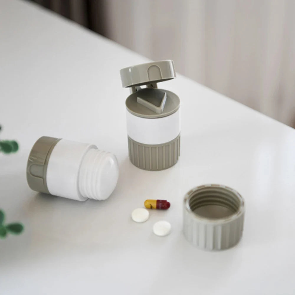 Rynx | 4-in-1 Multifunctional Portable Pill Cutter - Medicine Splitter with 4 Layer Powder Tablet Grinder and Storage Box, Ideal for Travel