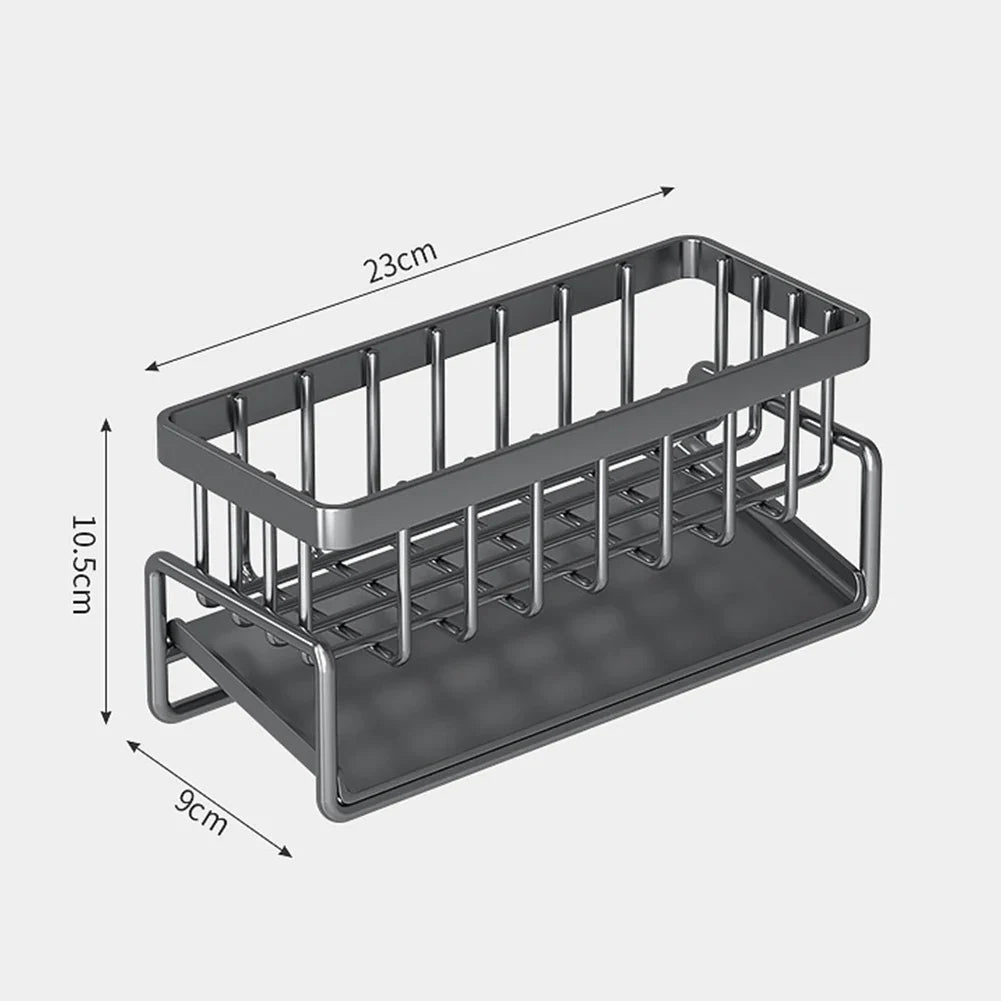 Rynx | Stainless Steel Sink Drain Rack with Sponge Storage - Kitchen Faucet Holder and Soap Drainer