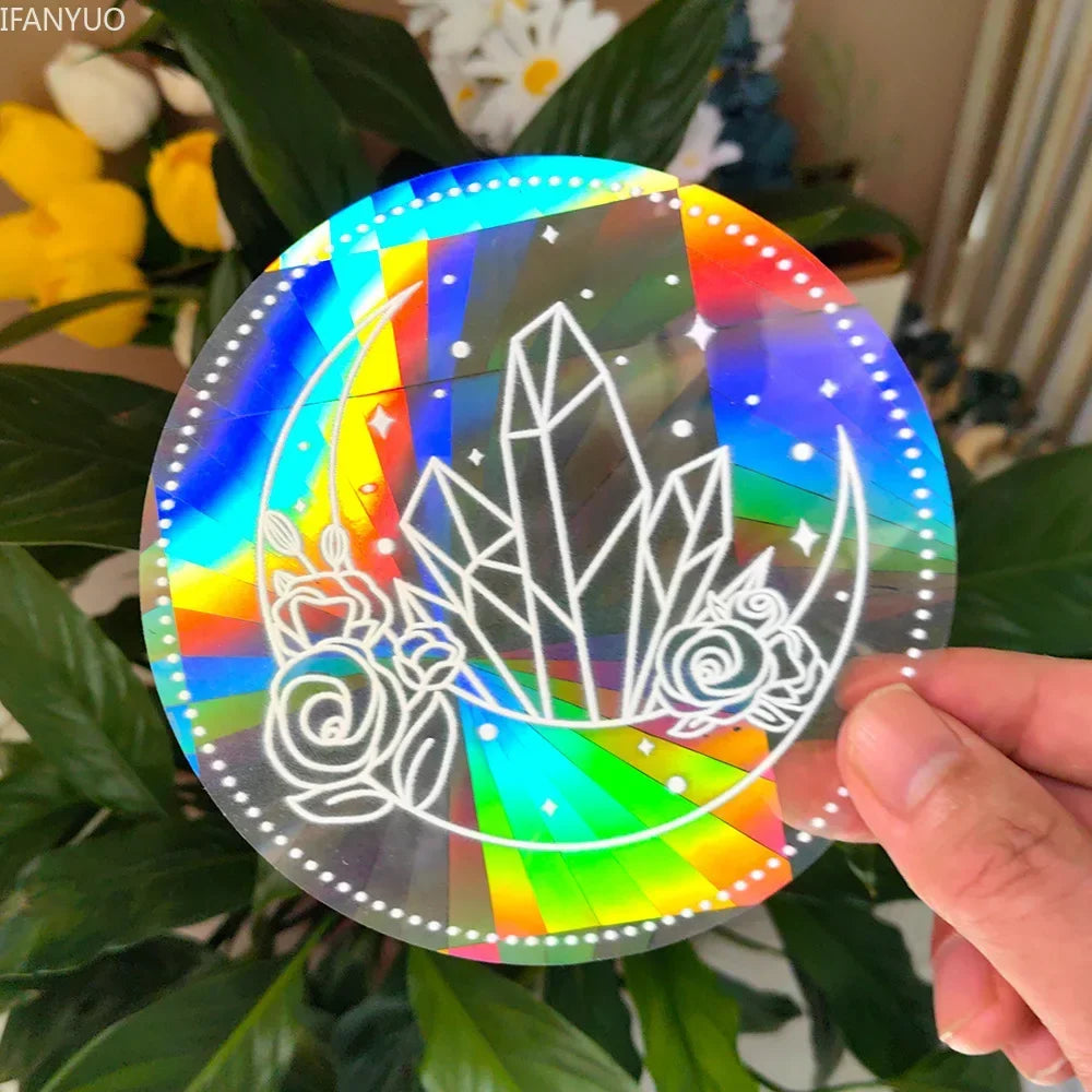 Rynx | PVC Self-Adhesive Glass Window Stickers | Sun Catcher Cat Moth Energy Suncatcher | Rainbow Prisms Sunlight Decals