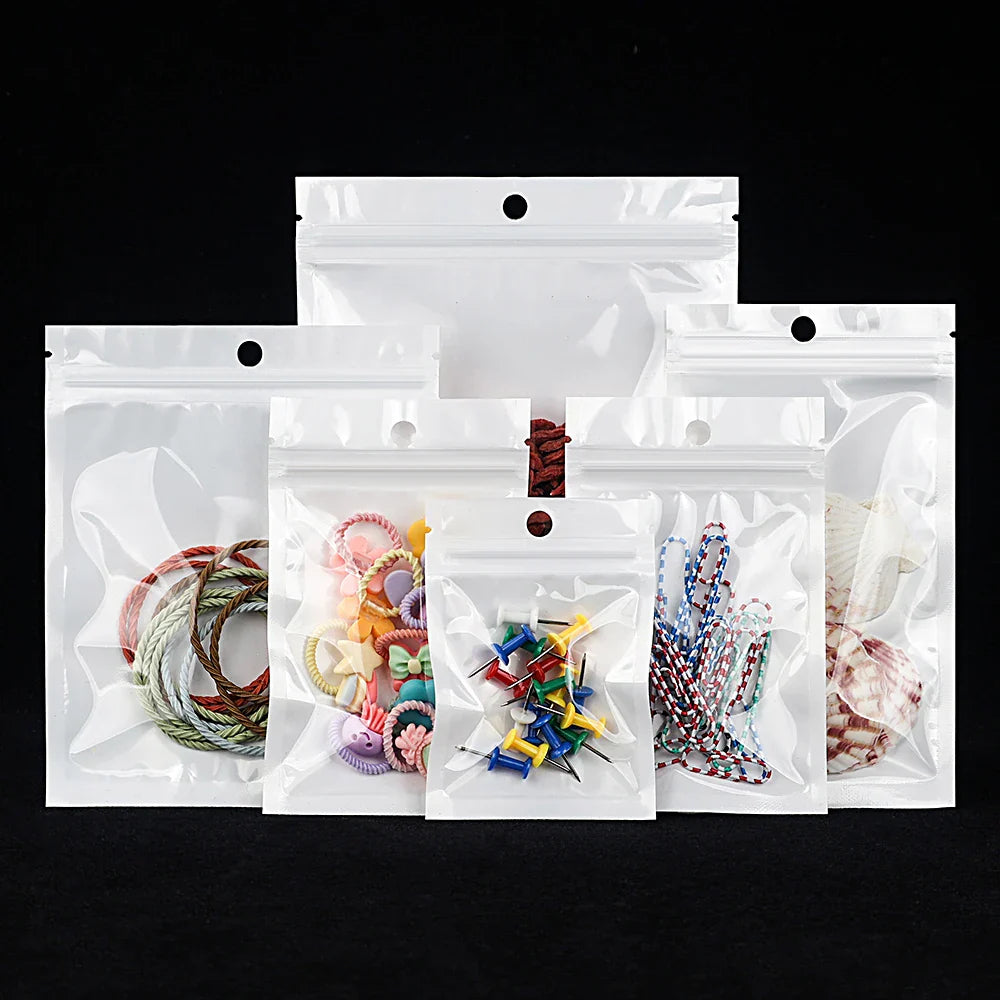 Rynx | 100pcs White Dustproof Sachet Bags - Ziplock Sealing with One Transparent Side for Phone Case, Jewelry, and Accessories Packing