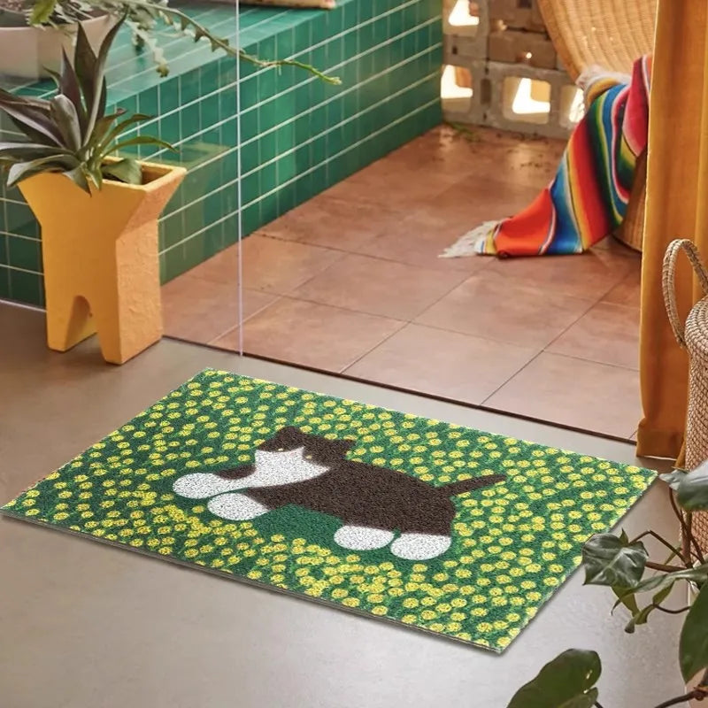 Rynx | Cuttable PVC cute cat welcome mat entrance mat rug anti-dust floor organizer cushion hallway outdoor home decor 45x70cm