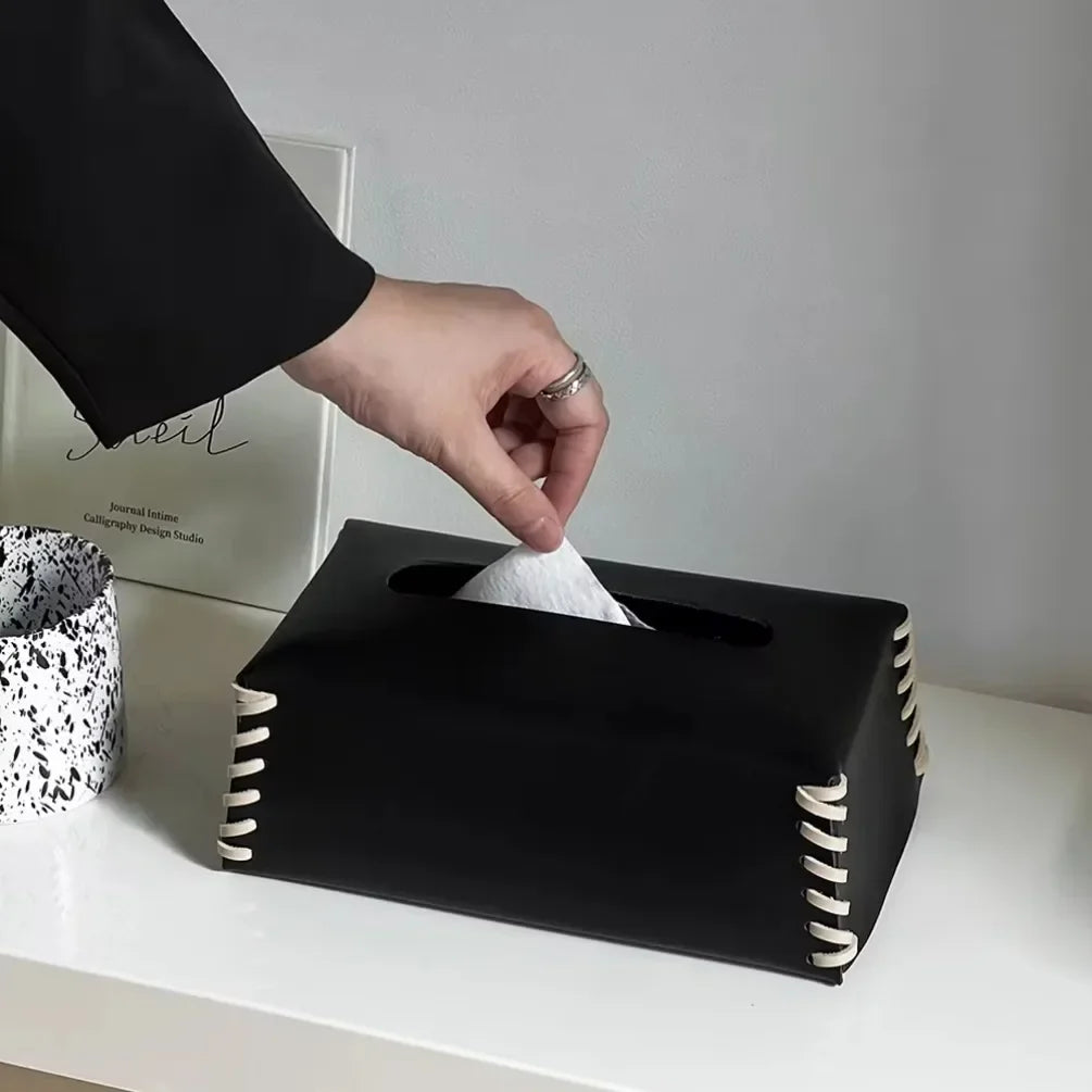 Rynx | Nordic woven tissue box leather napkin holder luxury paper box toilet towel holder high-quality bedroom table decoration
