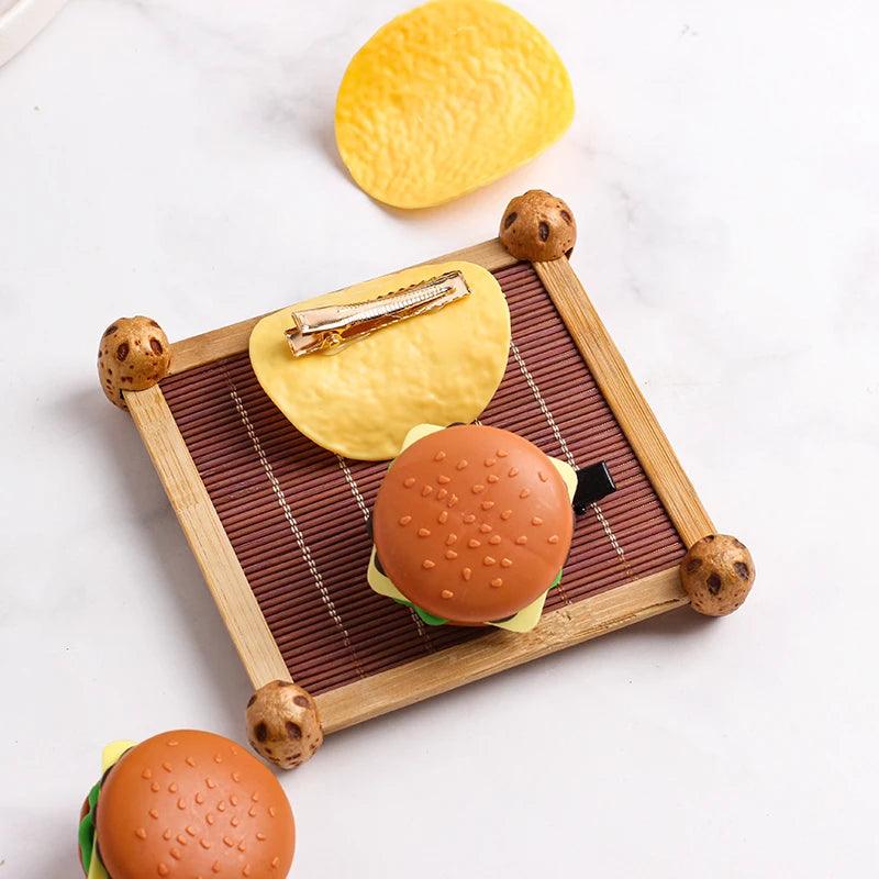 Rynx | 5-piece DIY hairpin set with cute food theme - Cute hamburger, chips, and cookie designs for kids