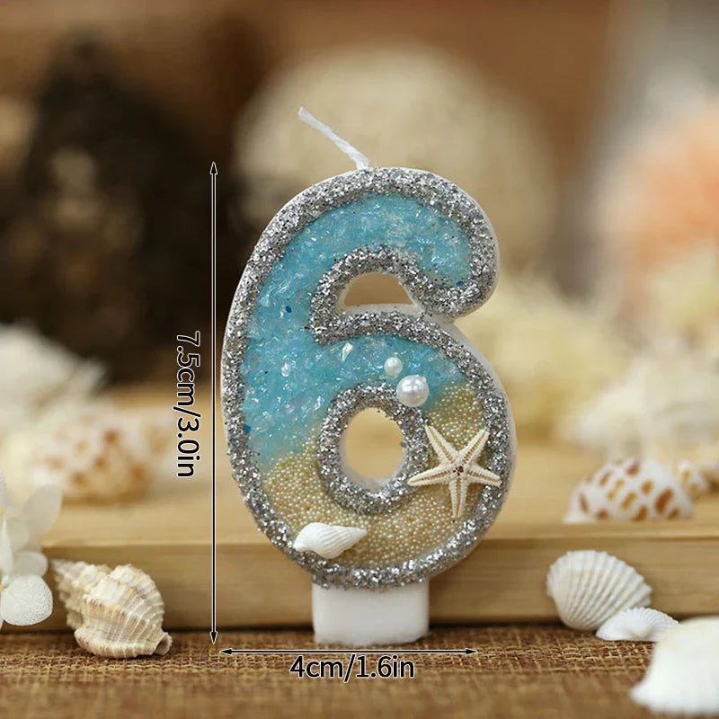 Rynx | Crown Number Candles for Birthdays – Digital 0-9 Cake Decoration with Ocean Starfish and Seashells Cake Topper for Anniversary and Special Days