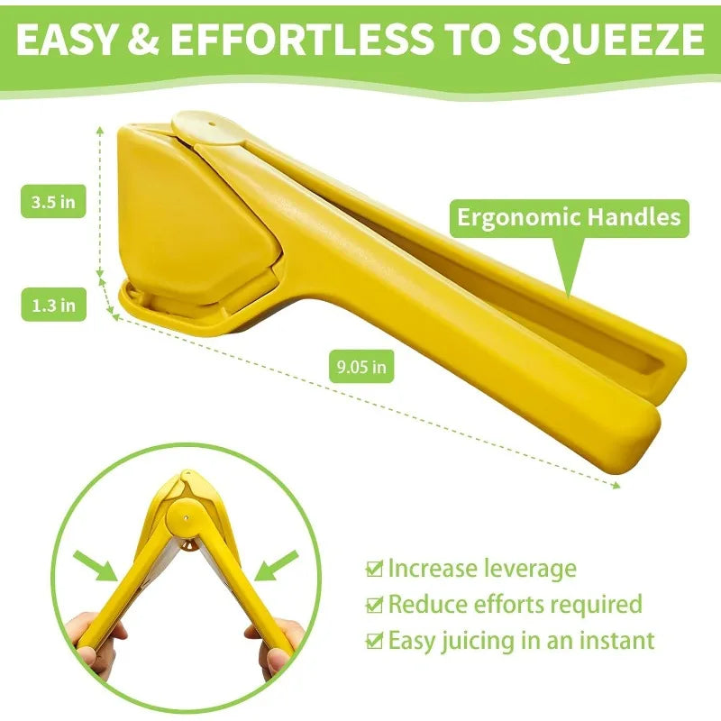 Rynx | Effortless Max Juice Extraction Lemon Lime Squeezer: Easy-to-Use Flat Design with Leverage and Built-in Strainer - Yellow