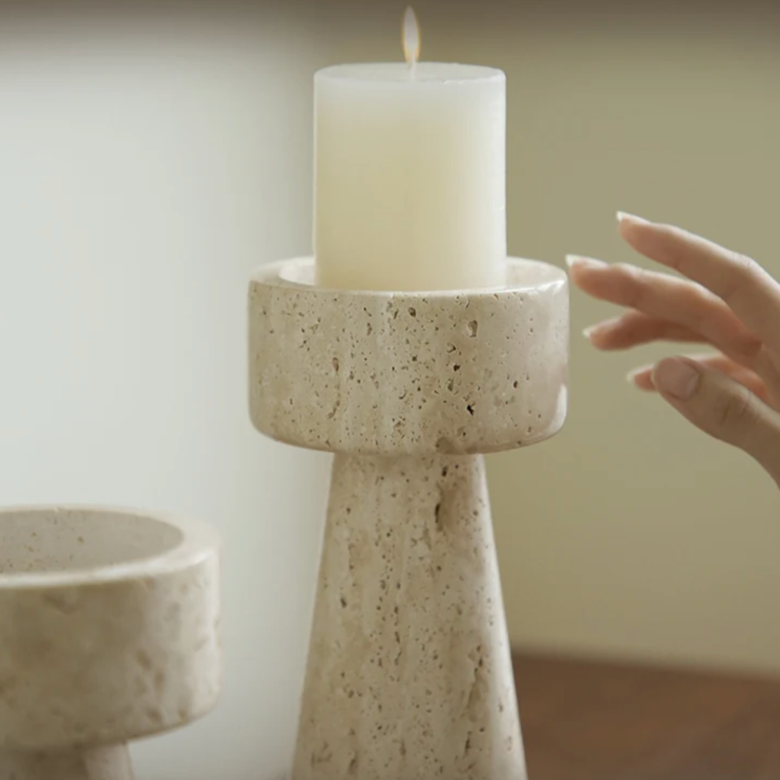 Rynx | Travertine Stone Candle Holder / Decor