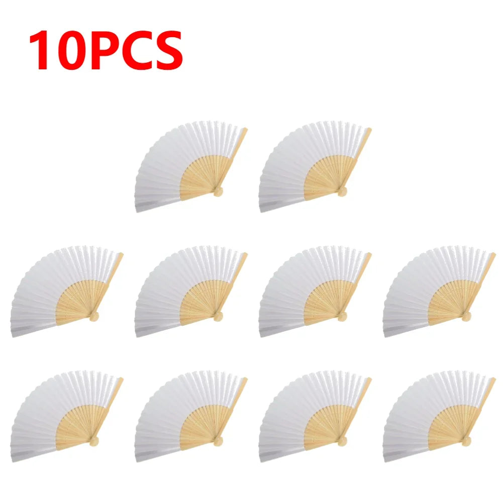 Rynx | DIY Paper Bamboo Folding Fans - Blank White Fans for Calligraphy, Painting, Wedding Gifts - Adults & Children's Practice (1-50pcs)