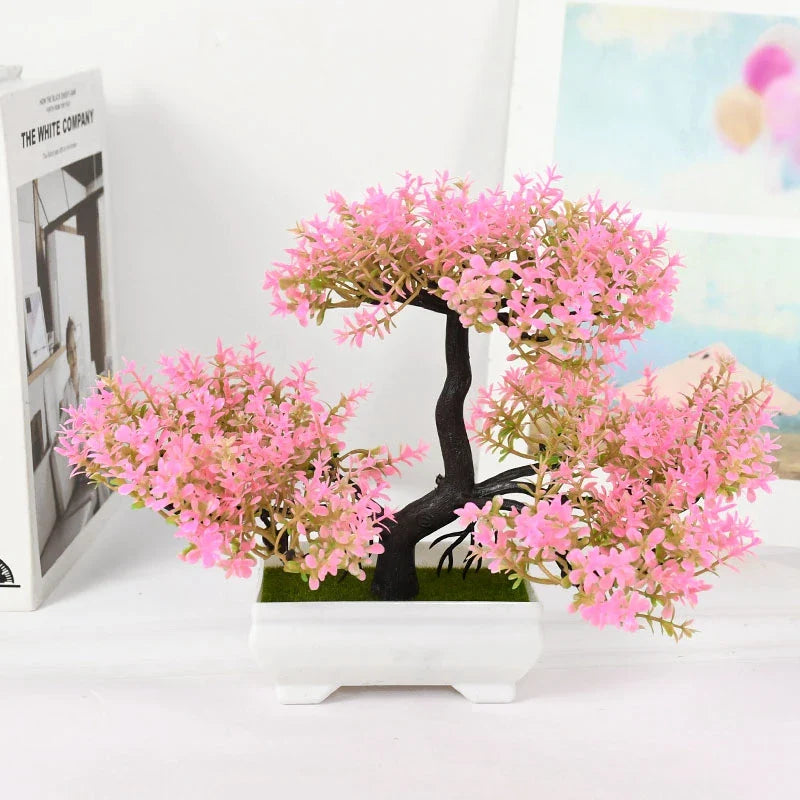 Rynx | Artificial Bonsai Plants - Small Tree Pot, Fake Plant Flowers for Home, Room, Table Decoration, Hotel, and Garden Decor pink