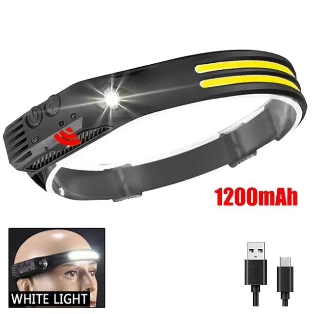 Rynx | COB LED Headlamp with Induction – USB Rechargeable Head Flashlight for Outdoor Camping, Fishing, and Sensor Lighting