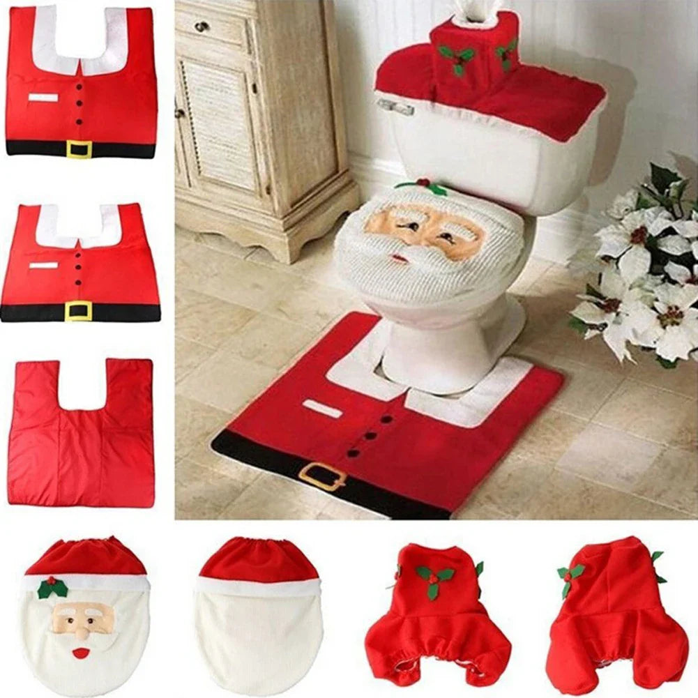Rynx | New cute Christmas toilet seat covers Creative Santa bath mat Xmas accessories for home New Year Navidad gift decor