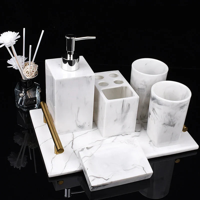 Rynx | AurumCasa Marble Bathroom Set 5-piece | Elegant Design | Luxurious Bathroom Accessories for Home