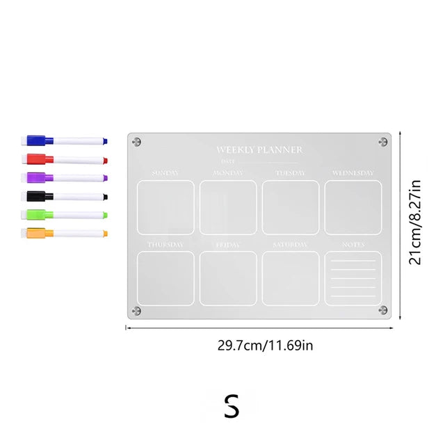 Rynx | Reusable Magnetic Dry Erase Fridge Calendar Board - Transparent Acrylic Fridge Magnet Sticker Planner for Schedules, Messages, and Menus