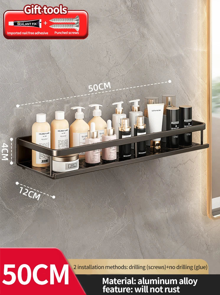 Rynx | Punch-Free Bathroom Rack – Aluminum Space-Saving Shelf – No Drill Hanging Organizer – Wall-Mounted Toilet Shelf for Efficient Bathroom Storage