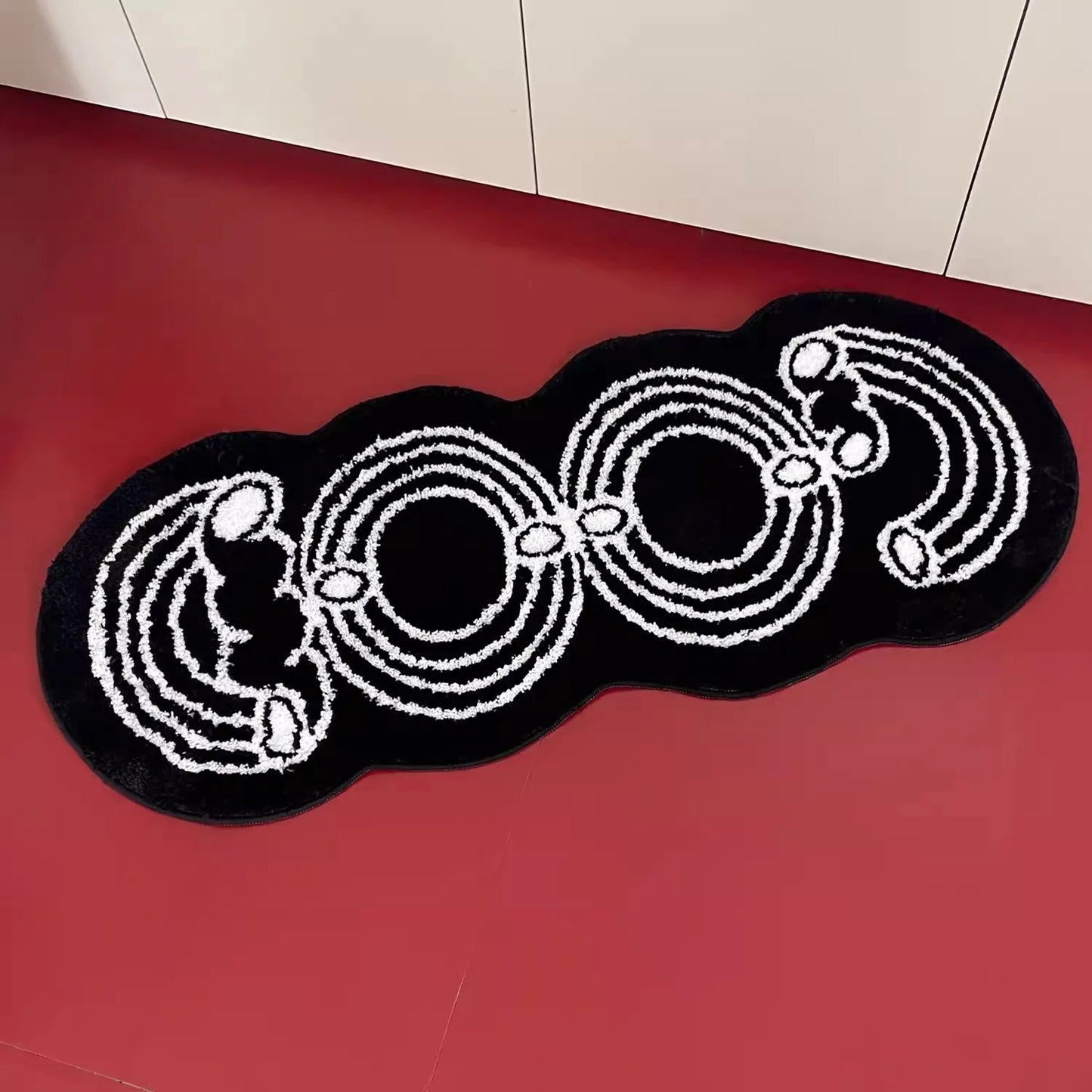 Rynx | Black White Tufting Letter Rug Long Nightstand Mat Soft Bedroom Living Room Rug Play Mat Floor Mat Aesthetic Home Decor 48x120cm