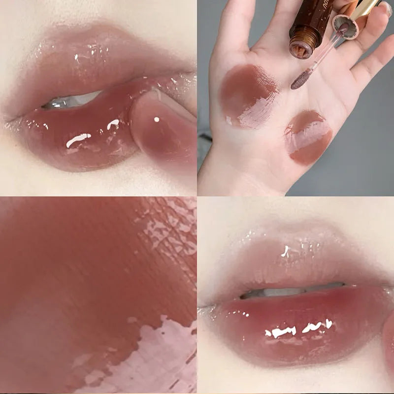 Rynx | Retro Clear Lip Glaze Gloss Mirror Glitter Non Stick Cup Brighten Jelly Dark Lipstick Red Brown Dupes Lip Ink Tint Korean Makeup