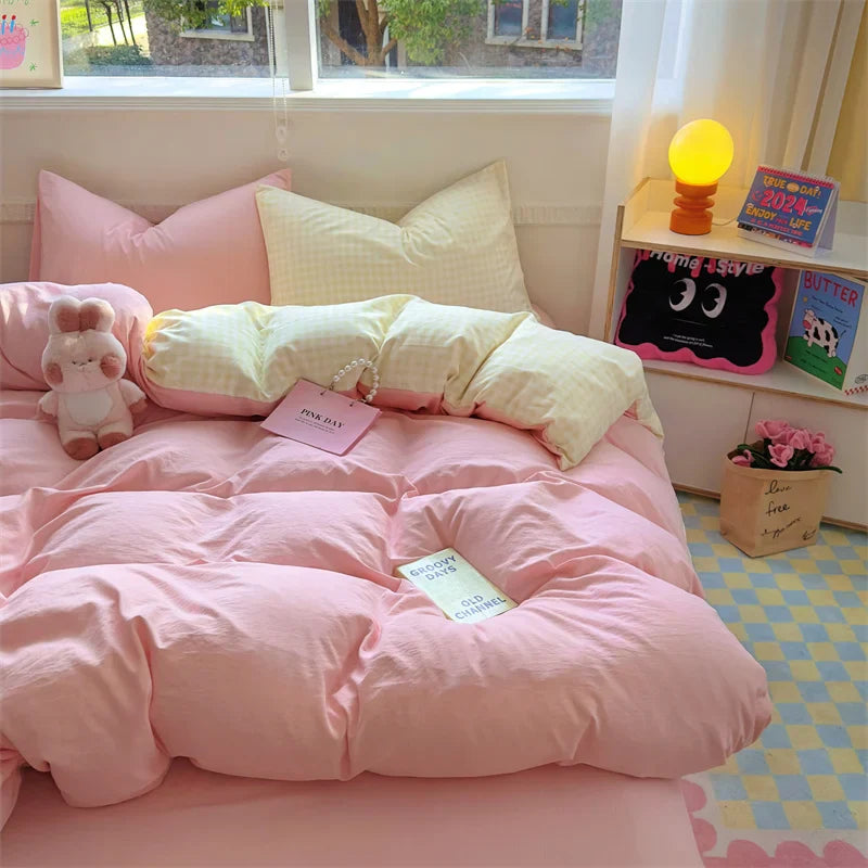 Rynx | INS Stripes Bedding Comforter Set Pillowcase Bed Sheet Twin Full Size Bedding Duvet Set Queen/King Double Twin