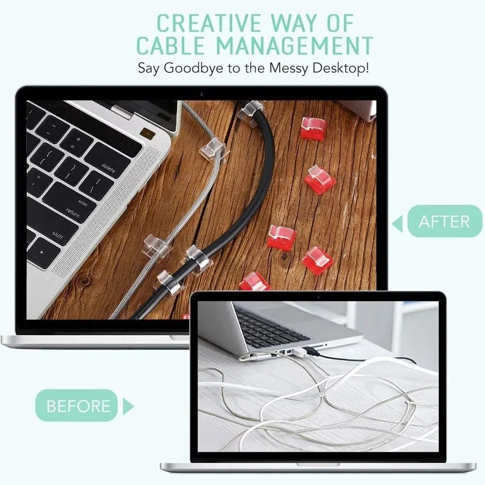 Rynx | 50PCS Cable Organizer Clips - Wire Manager Cord Holder for USB Charging Data Lines - Wall-Mounted Bobbin Winder Hooks