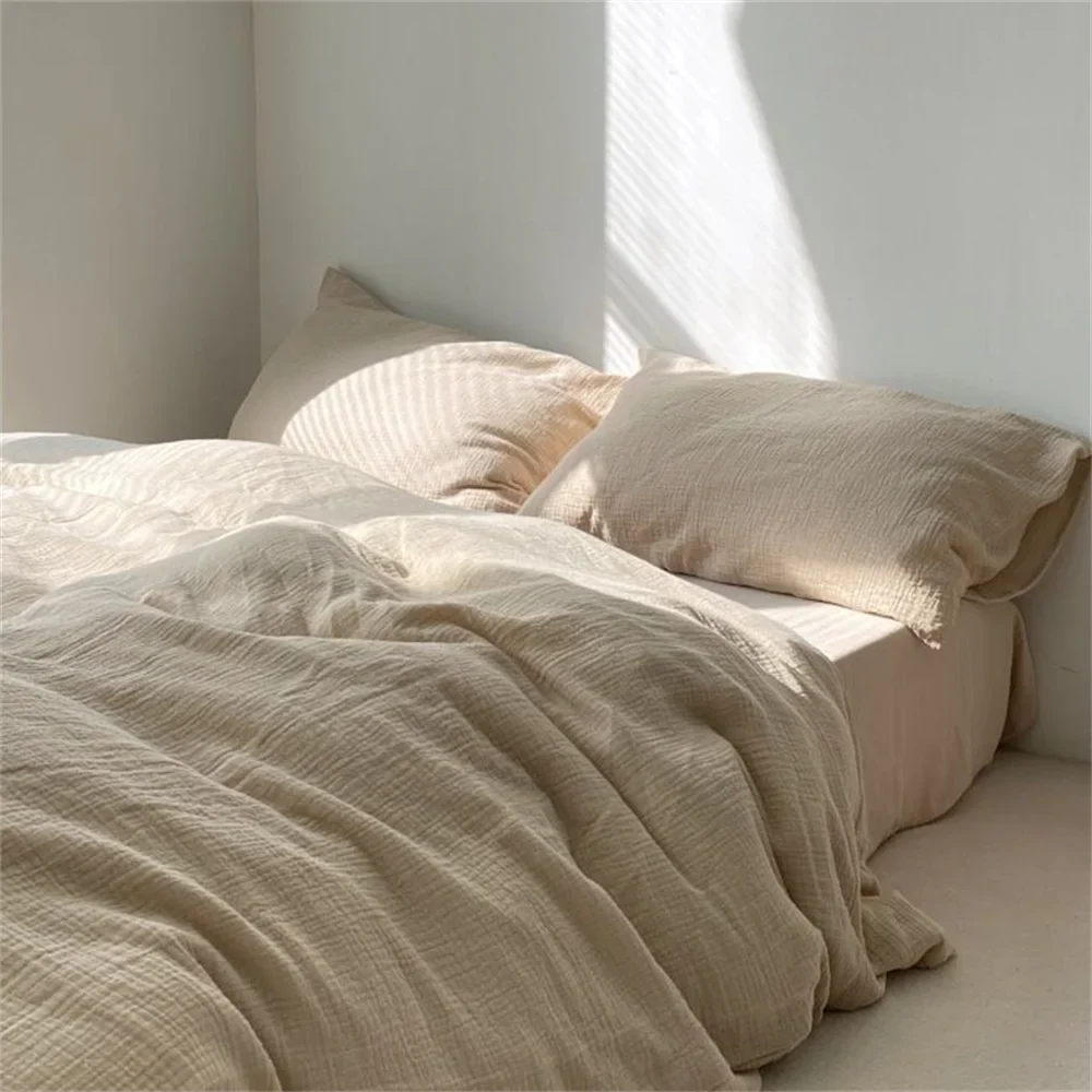 Rynx | French Girl Pure Bedding Set Soft Washed Cotton Bed Sheets Duvet Cover Set Pillowcase Bedding Handmade Embroidery Bedding Set