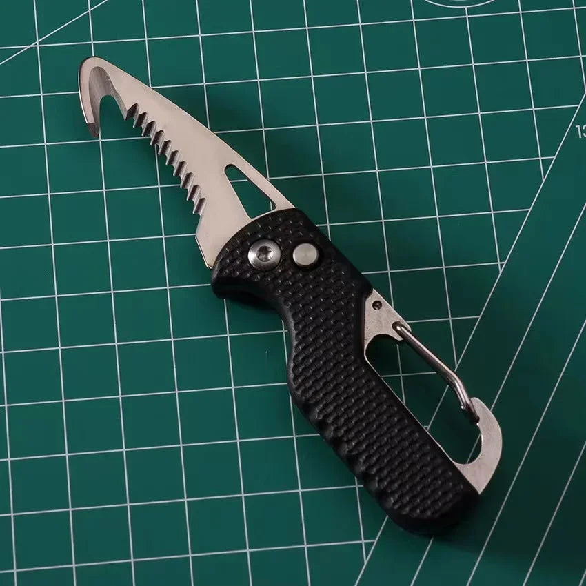Rynx | Portable Folding Knife with Keychain - Serrated Hook Knife for Outdoor Camping, Express Package Gift, and Survival Tool Box Opener