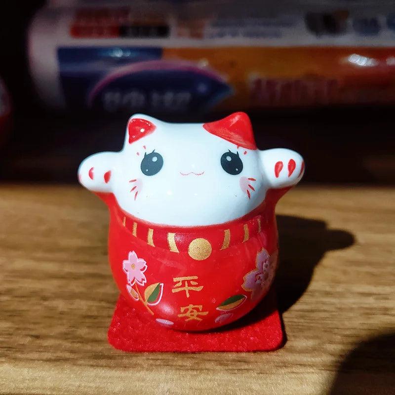 Rynx | Charming Japanese Ceramic Lucky Cat Daruma Figurine for Home Decor and Gifts