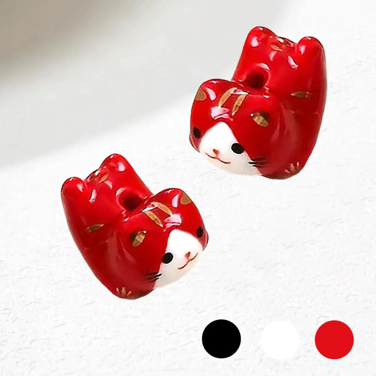 Rynx | Charming anime-inspired lucky cat ceramic beads for creative jewelry projects - 15x21mm porcelain essentials with vertical hole