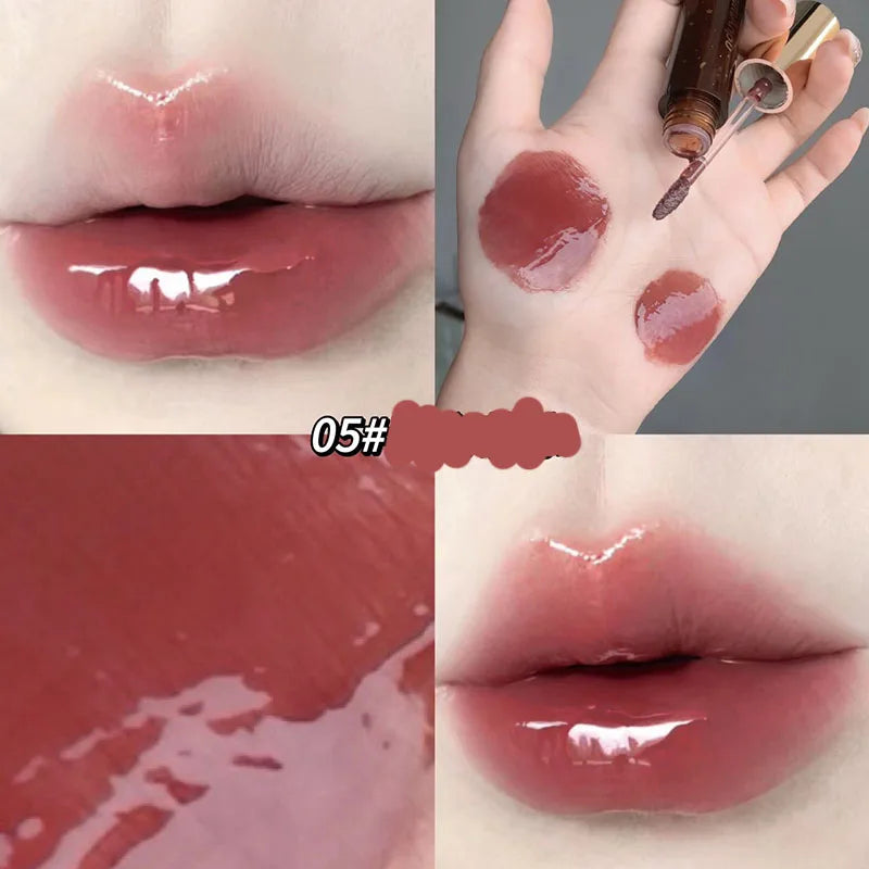 Rynx | Retro Clear Lip Glaze Gloss Mirror Glitter Non Stick Cup Brighten Jelly Dark Lipstick Red Brown Dupes Lip Ink Tint Korean Makeup