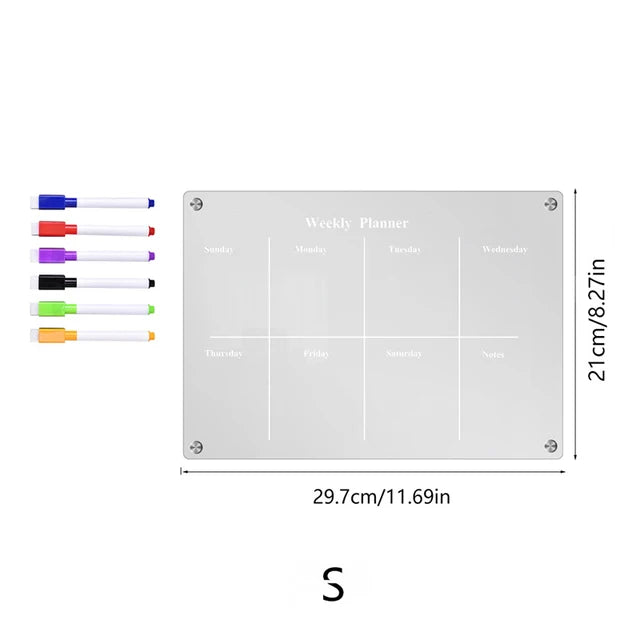Rynx | Reusable Magnetic Dry Erase Fridge Calendar Board - Transparent Acrylic Fridge Magnet Sticker Planner for Schedules, Messages, and Menus