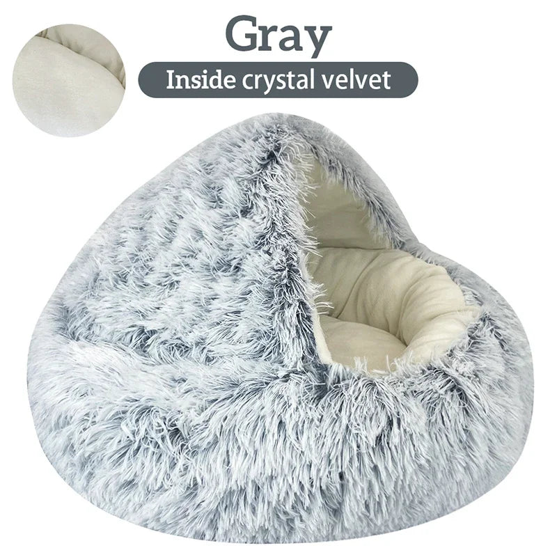 Rynx | Long Plush Cat Bed Round Cat Pillow Cat House 2 in 1 Warm Cat Basket Cat Sleeping Bag Cat Nest Kennel for Small Dog Cat
