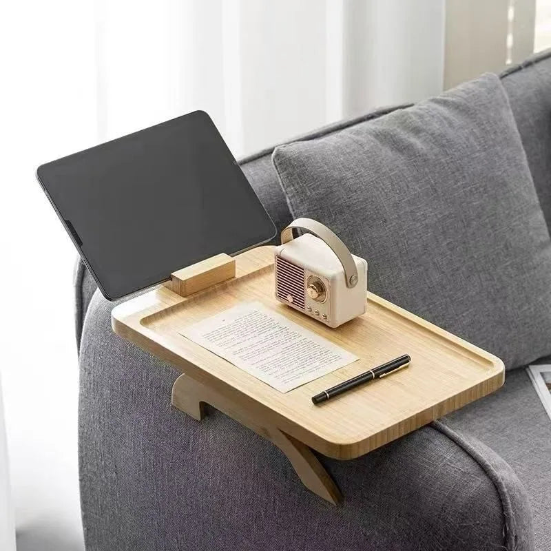 Rynx | 1 piece New style bamboo sofa armrest table with phone holder Foldable No assembly required Ideal for housewarming gift home decor