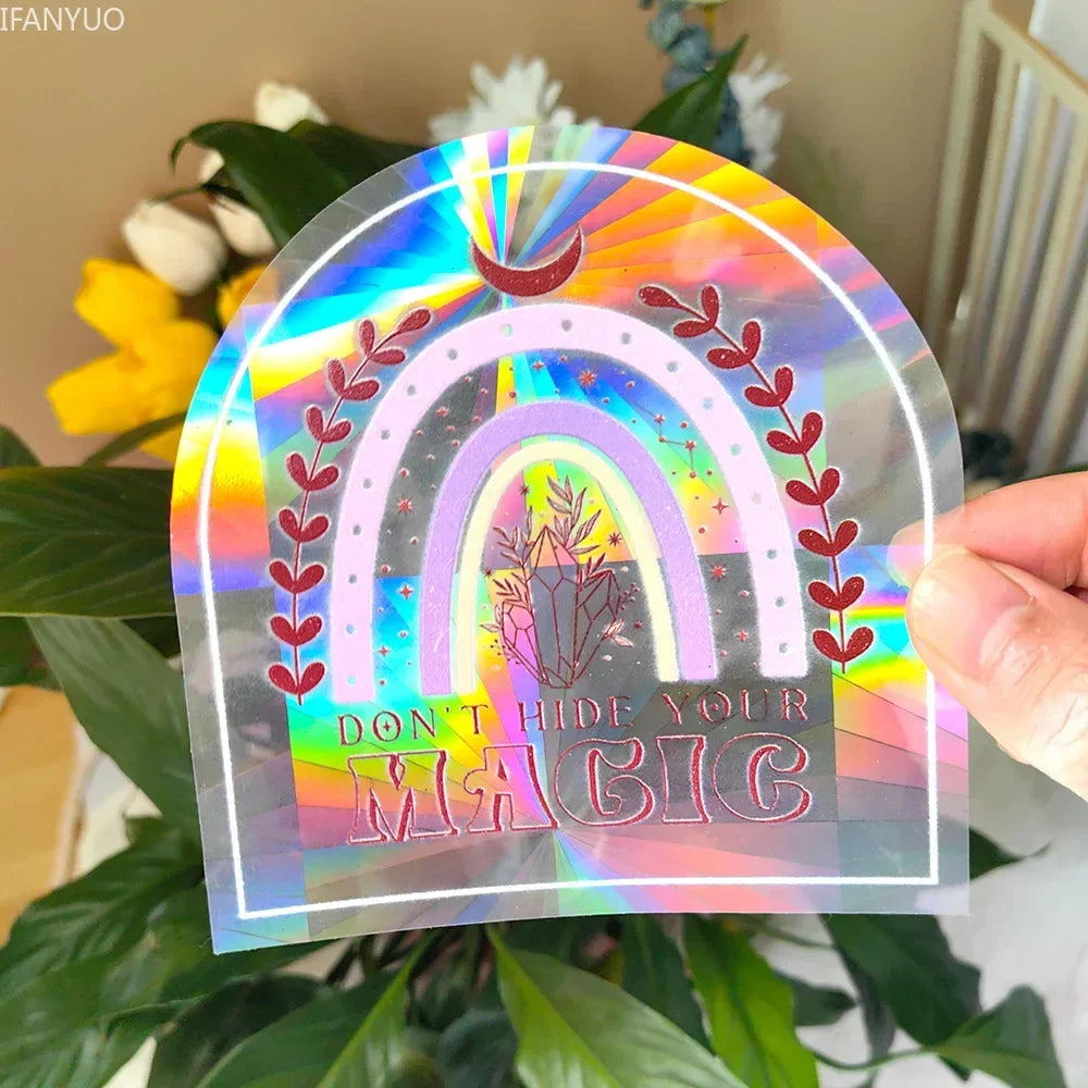 Rynx | PVC Self-Adhesive Glass Window Stickers | Sun Catcher Cat Moth Energy Suncatcher | Rainbow Prisms Sunlight Decals