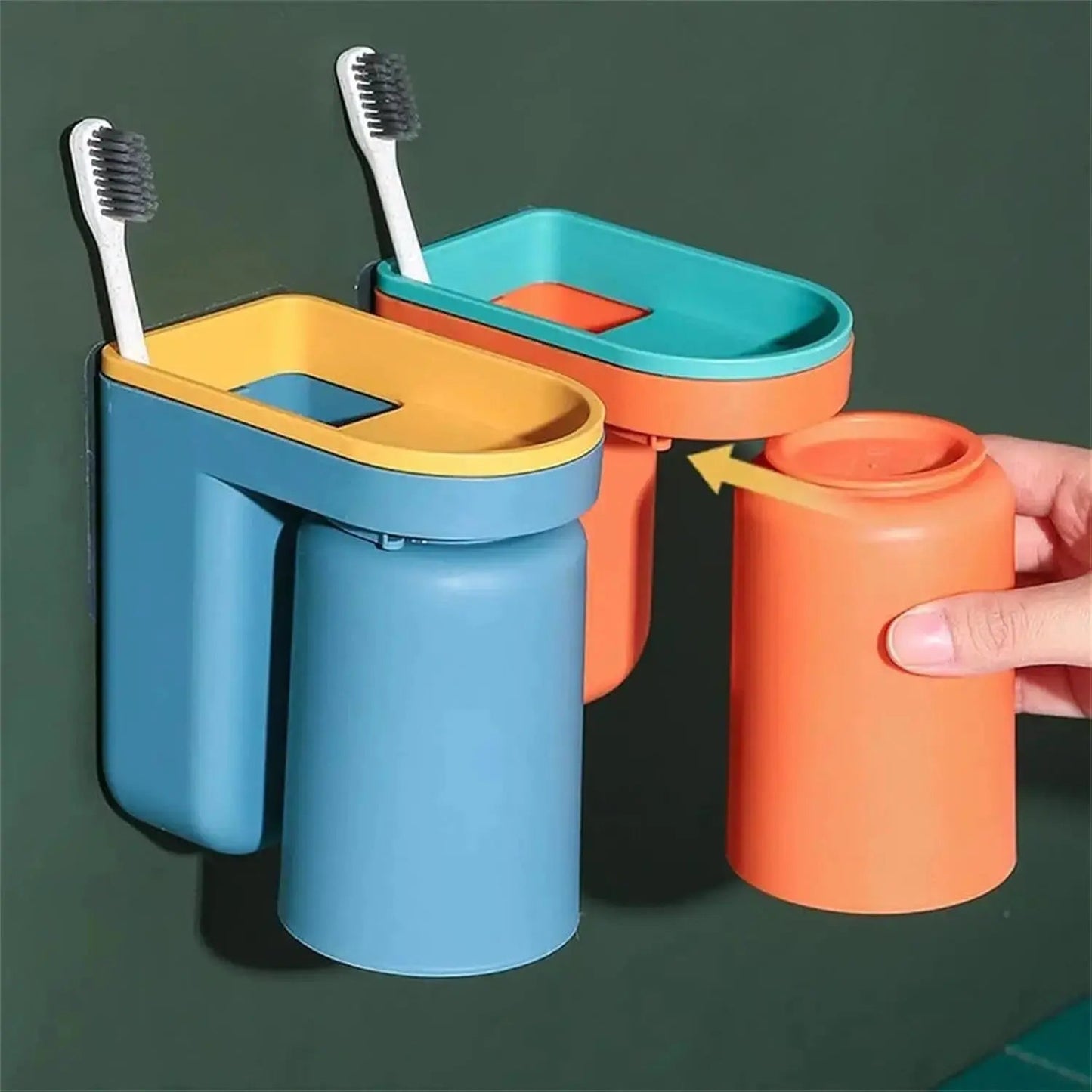Rynx | Self-adhesive toothbrush holder with cup – Space-saving