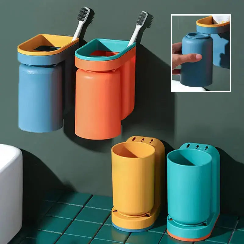 Rynx | Self-adhesive toothbrush holder with cup – Space-saving
