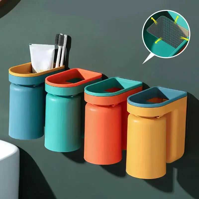 Rynx | Self-adhesive toothbrush holder with cup – Space-saving