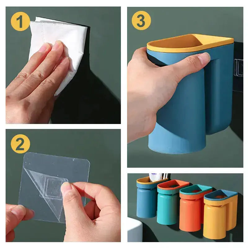 Rynx | Self-adhesive toothbrush holder with cup – Space-saving