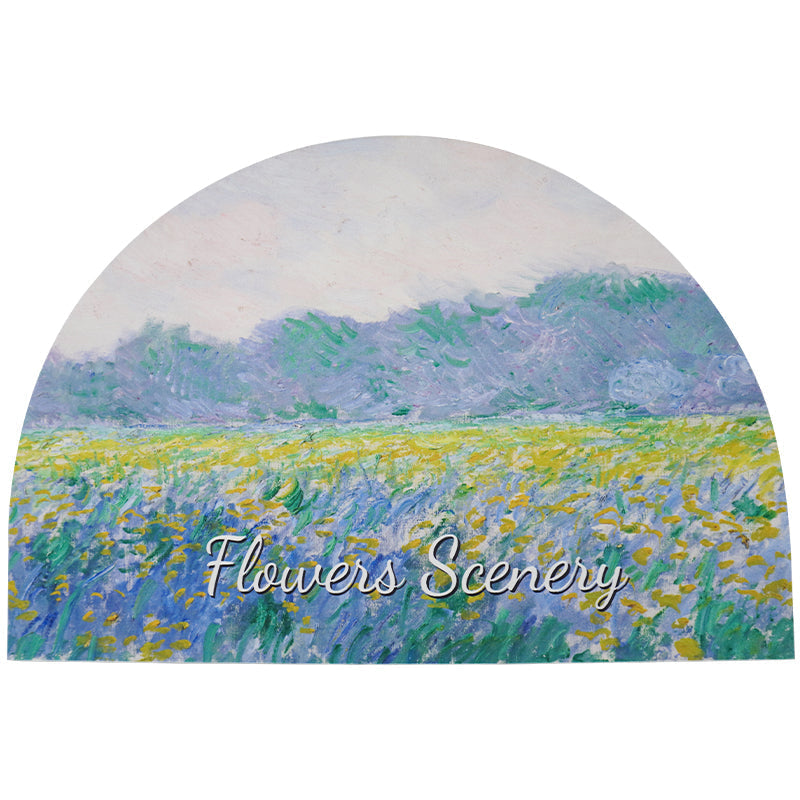 Rynx | Half-round Monet-style yellow flower fields diatomaceous earth bath mat