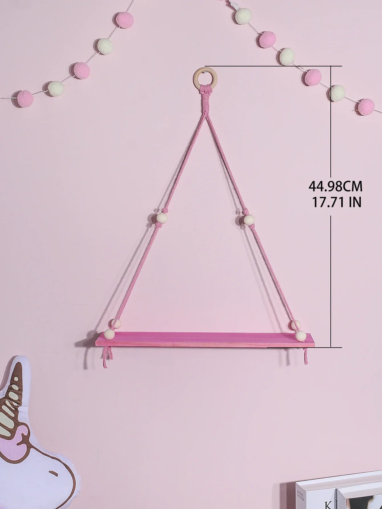 Rynx | Pink Wooden Floating Shelf – Nordic Hanging Decoration Display Stand for Girls' Kids Room Aesthetic Wall Decor